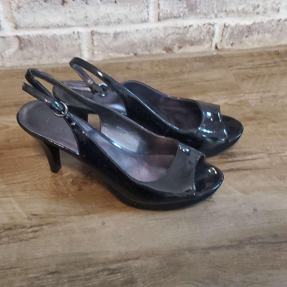 Nine West Glossy Black Peep-Toe Heels - Picture 6 of 7